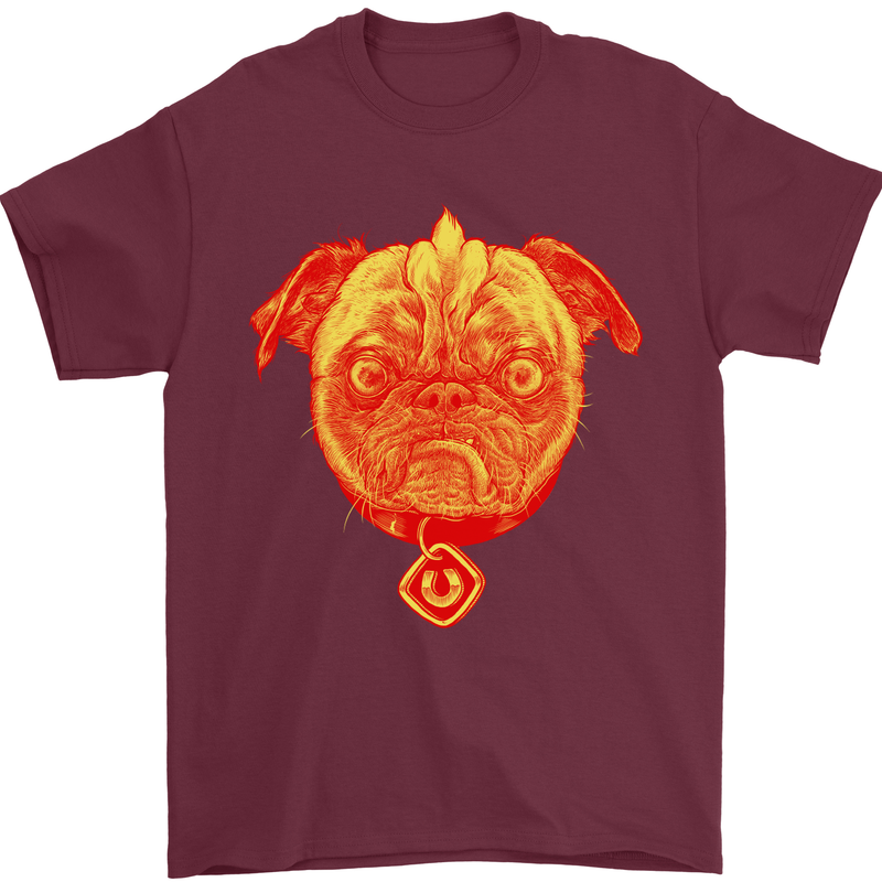 Pug Finger Flip Offensive Funny Dog Mens T-Shirt Cotton Gildan Maroon