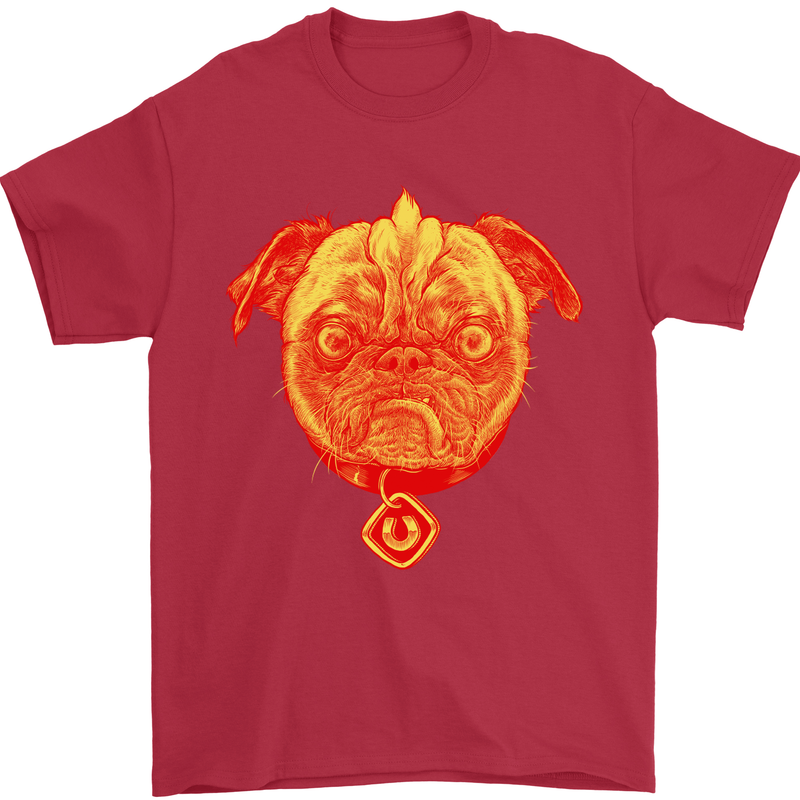 Pug Finger Flip Offensive Funny Dog Mens T-Shirt Cotton Gildan Red