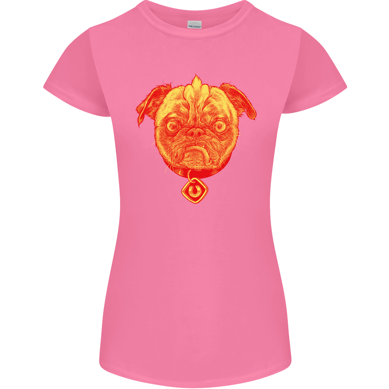 Pug Finger Flip Offensive Funny Dog Womens Petite Cut T-Shirt Azalea