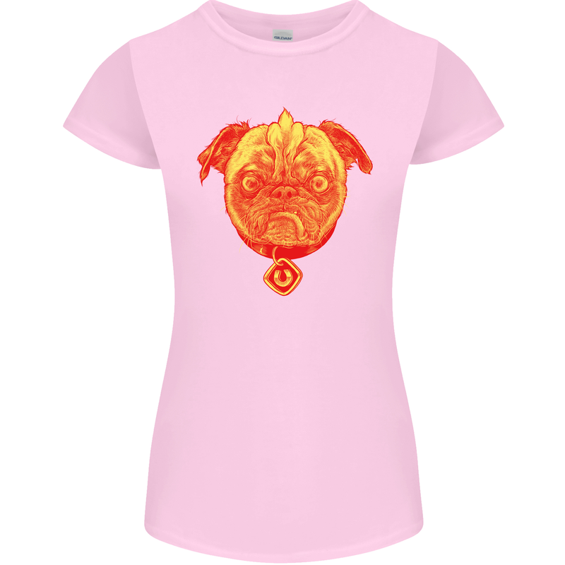 Pug Finger Flip Offensive Funny Dog Womens Petite Cut T-Shirt Light Pink