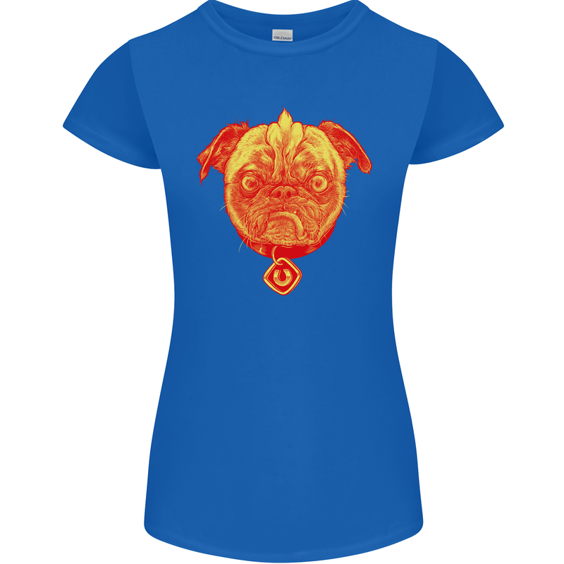 Pug Finger Flip Offensive Funny Dog Womens Petite Cut T-Shirt Royal Blue