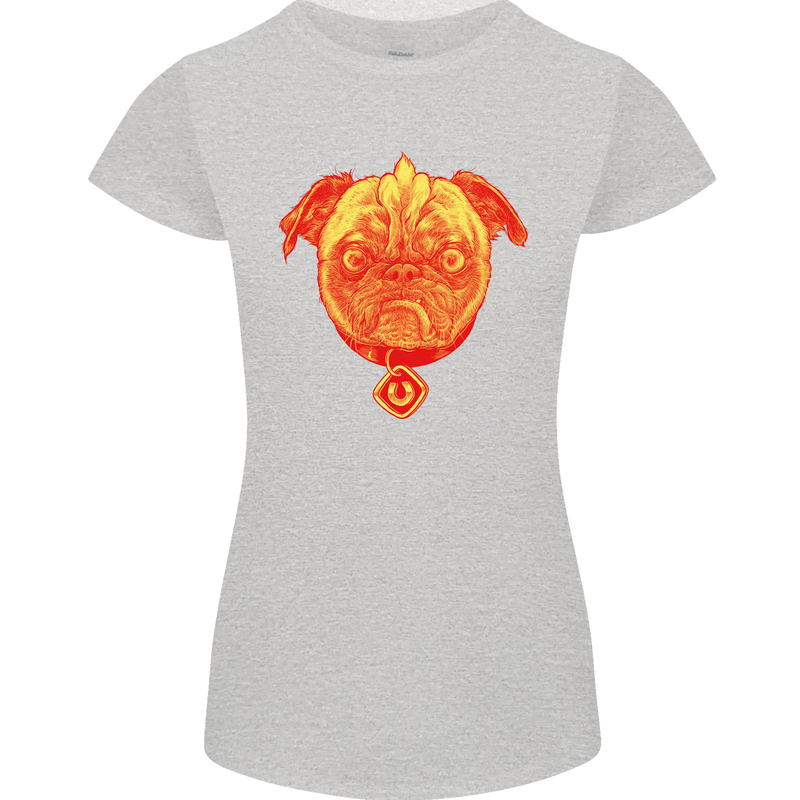 Pug Finger Flip Offensive Funny Dog Womens Petite Cut T-Shirt Sports Grey