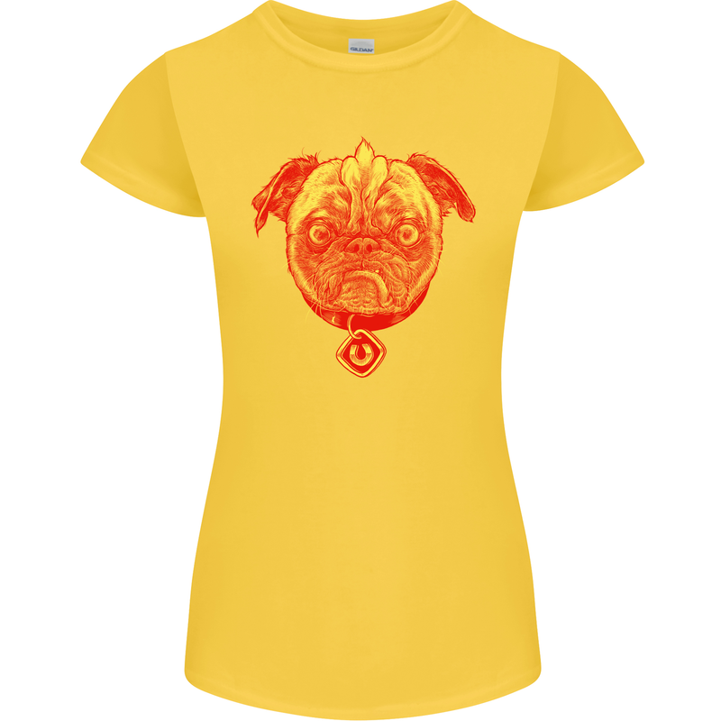 Pug Finger Flip Offensive Funny Dog Womens Petite Cut T-Shirt Yellow