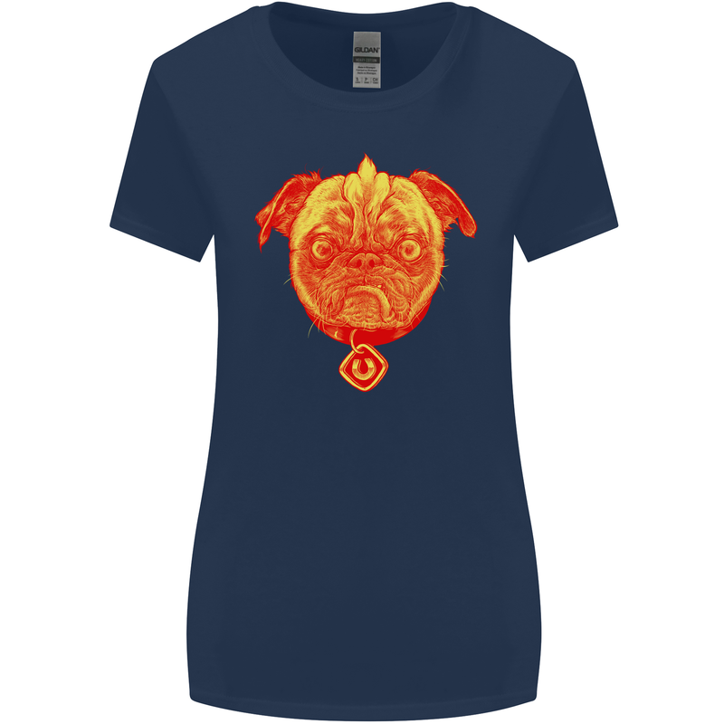 Pug Finger Flip Offensive Funny Dog Womens Wider Cut T-Shirt Navy Blue