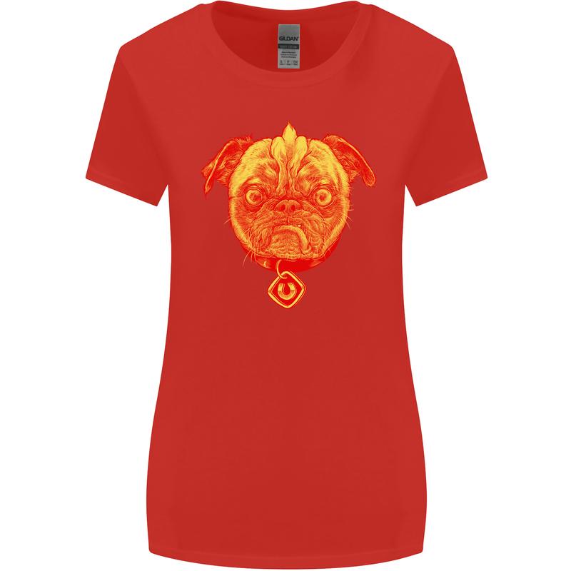 Pug Finger Flip Offensive Funny Dog Womens Wider Cut T-Shirt Red