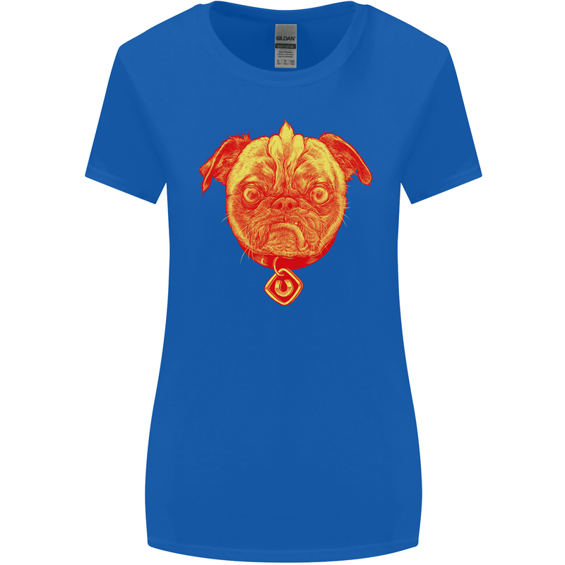 Pug Finger Flip Offensive Funny Dog Womens Wider Cut T-Shirt Royal Blue