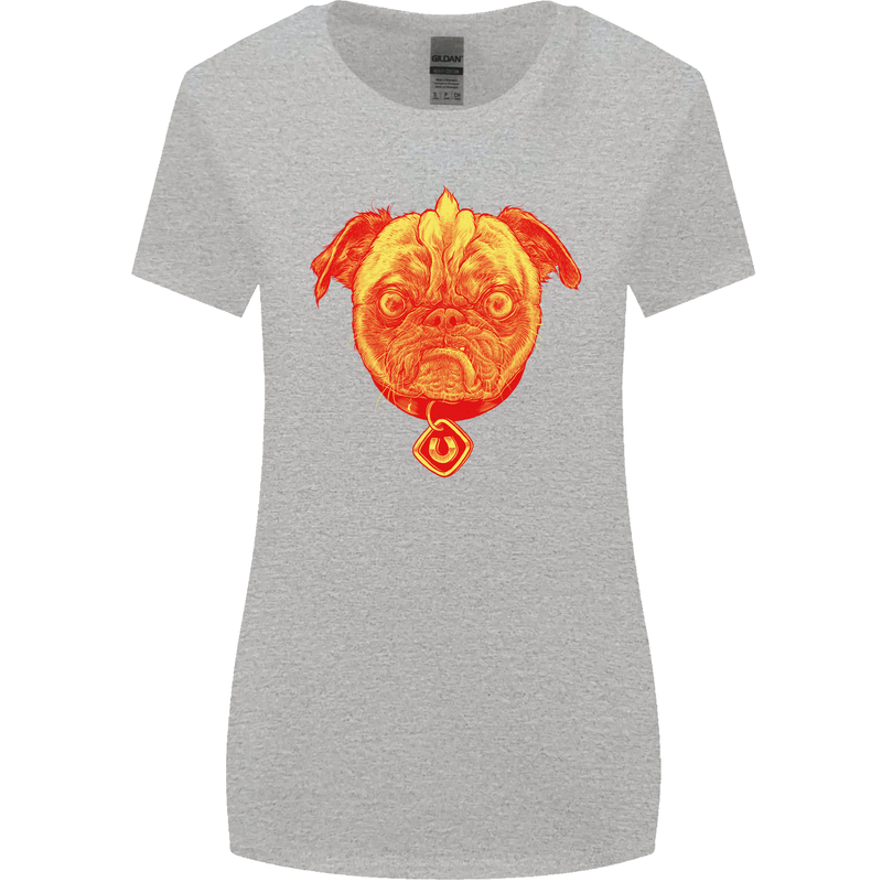 Pug Finger Flip Offensive Funny Dog Womens Wider Cut T-Shirt Sports Grey