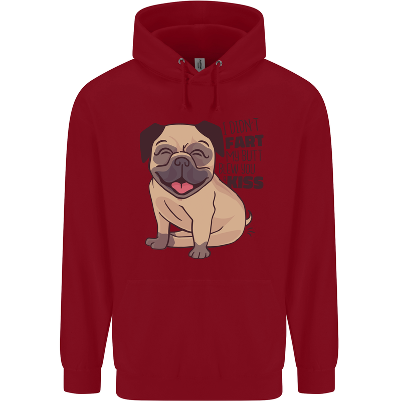 Pug I Didn't Fart My Butt Blew You a Kiss Childrens Kids Hoodie Red