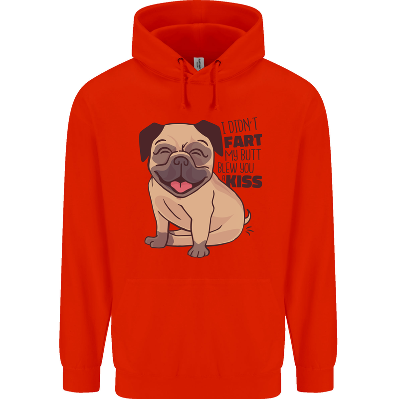 Pug I Didn't Fart My Butt Blew You a Kiss Mens 80% Cotton Hoodie Bright Red