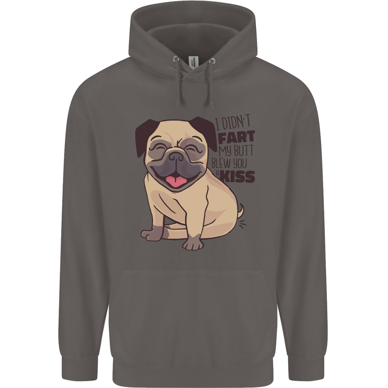 Pug I Didn't Fart My Butt Blew You a Kiss Mens 80% Cotton Hoodie Charcoal