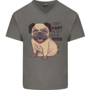 Pug I Didn't Fart My Butt Blew You a Kiss Mens V-Neck Cotton T-Shirt Charcoal