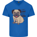 Pug I Didn't Fart My Butt Blew You a Kiss Mens V-Neck Cotton T-Shirt Royal Blue
