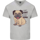 Pug I Didn't Fart My Butt Blew You a Kiss Mens V-Neck Cotton T-Shirt Sports Grey