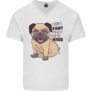 Pug I Didn't Fart My Butt Blew You a Kiss Mens V-Neck Cotton T-Shirt White
