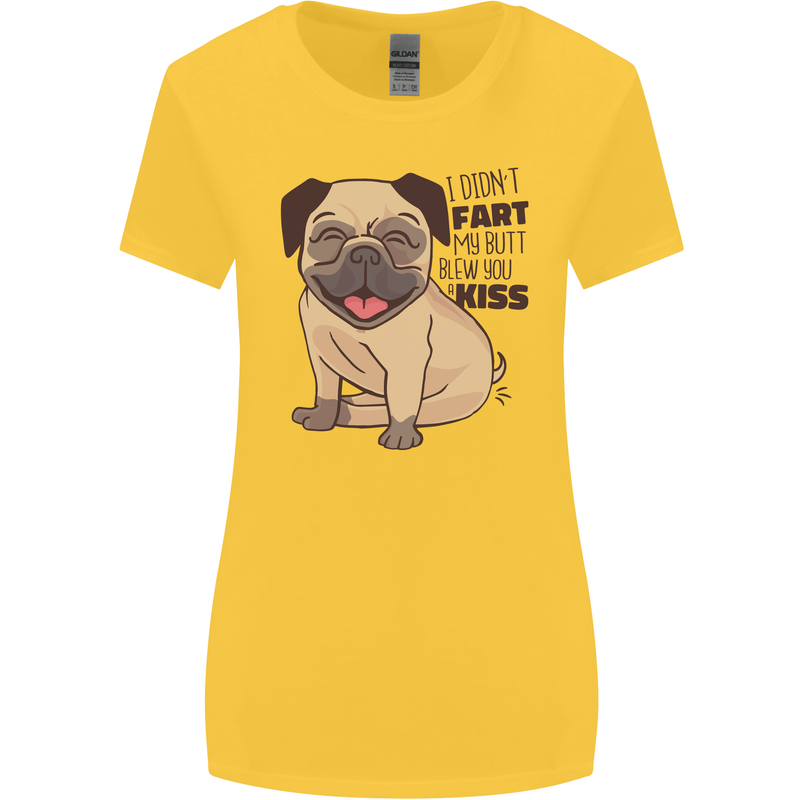 Pug I Didn't Fart My Butt Blew You a Kiss Womens Wider Cut T-Shirt Yellow