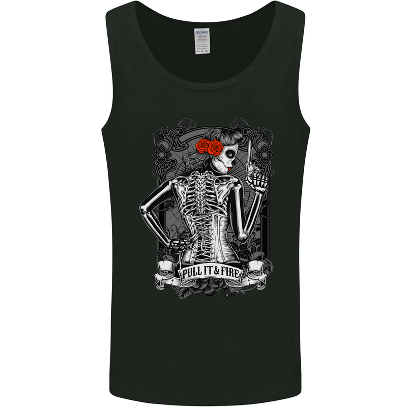 Pull It and Fire Day of the Dead La Catrina Mens Vest Tank Top Black