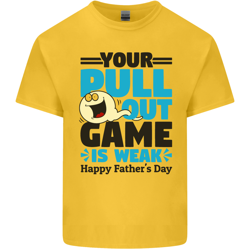 Pull Out Game Funny Offensive Fathers Day Mens Cotton T-Shirt Tee Top Yellow