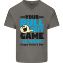 Pull Out Game Funny Offensive Fathers Day Mens V-Neck Cotton T-Shirt Charcoal