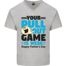 Pull Out Game Funny Offensive Fathers Day Mens V-Neck Cotton T-Shirt Sports Grey