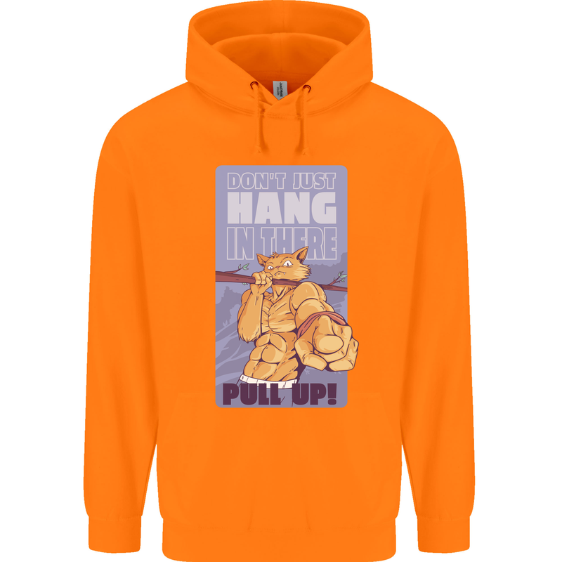 Pull Up Funny Cat Gym Training Childrens Kids Hoodie Orange