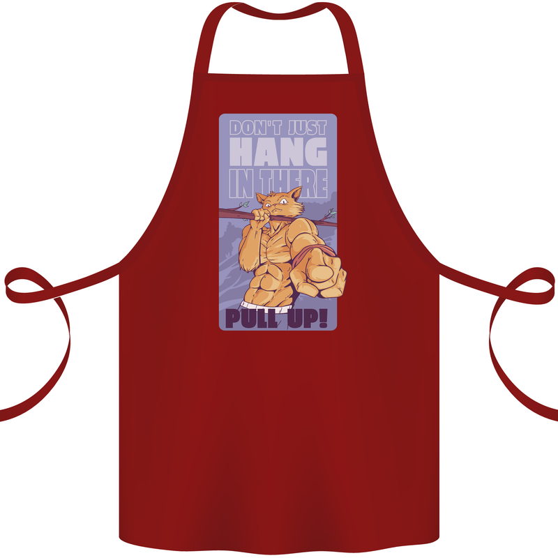 Pull Up Funny Cat Gym Training Cotton Apron 100% Organic Maroon