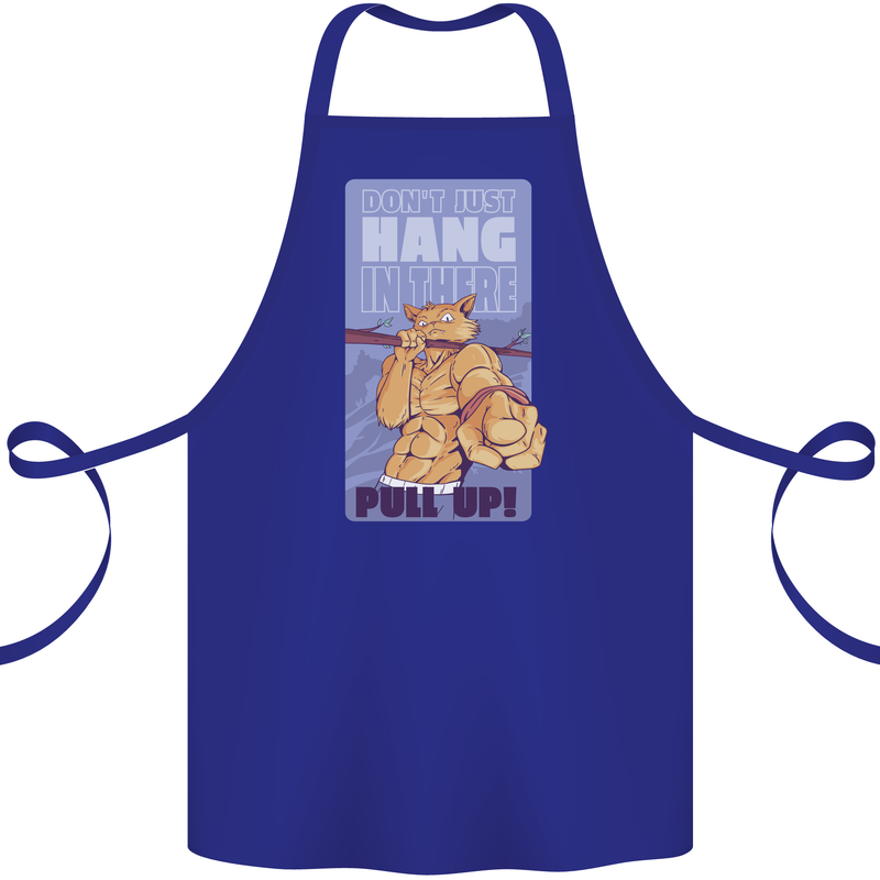 Pull Up Funny Cat Gym Training Cotton Apron 100% Organic Royal Blue