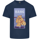 Pull Up Funny Cat Gym Training Kids T-Shirt Childrens Navy Blue