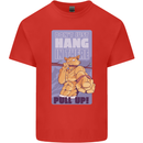 Pull Up Funny Cat Gym Training Kids T-Shirt Childrens Red