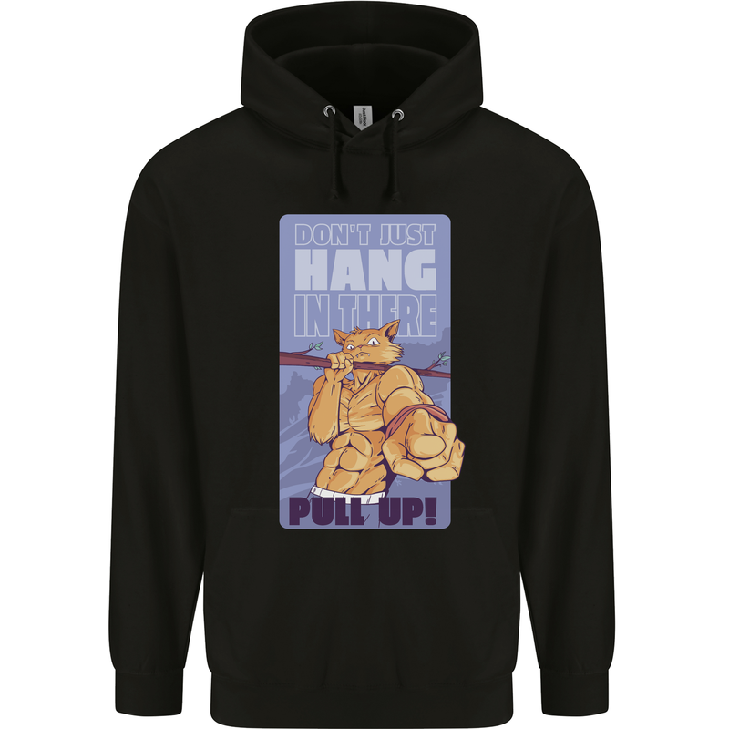 Pull Up Funny Cat Gym Training Mens 80% Cotton Hoodie Black