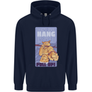 Pull Up Funny Cat Gym Training Mens 80% Cotton Hoodie Navy Blue