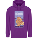 Pull Up Funny Cat Gym Training Mens 80% Cotton Hoodie Purple