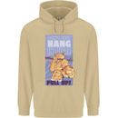 Pull Up Funny Cat Gym Training Mens 80% Cotton Hoodie Sand