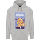 Pull Up Funny Cat Gym Training Mens 80% Cotton Hoodie Sports Grey