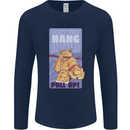 Pull Up Funny Cat Gym Training Mens Long Sleeve T-Shirt Navy Blue