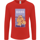 Pull Up Funny Cat Gym Training Mens Long Sleeve T-Shirt Red