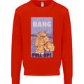 Pull Up Funny Cat Gym Training Mens Sweatshirt Jumper Bright Red