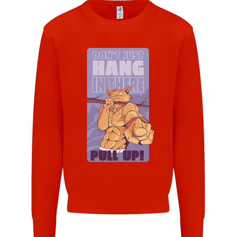 Pull Up Funny Cat Gym Training Mens Sweatshirt Jumper Bright Red