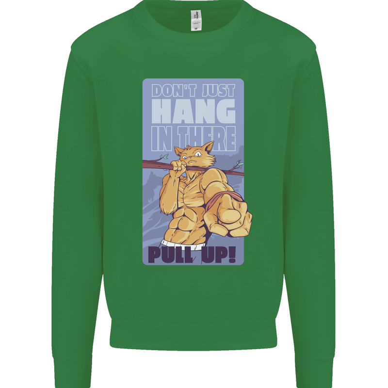 Pull Up Funny Cat Gym Training Mens Sweatshirt Jumper Irish Green