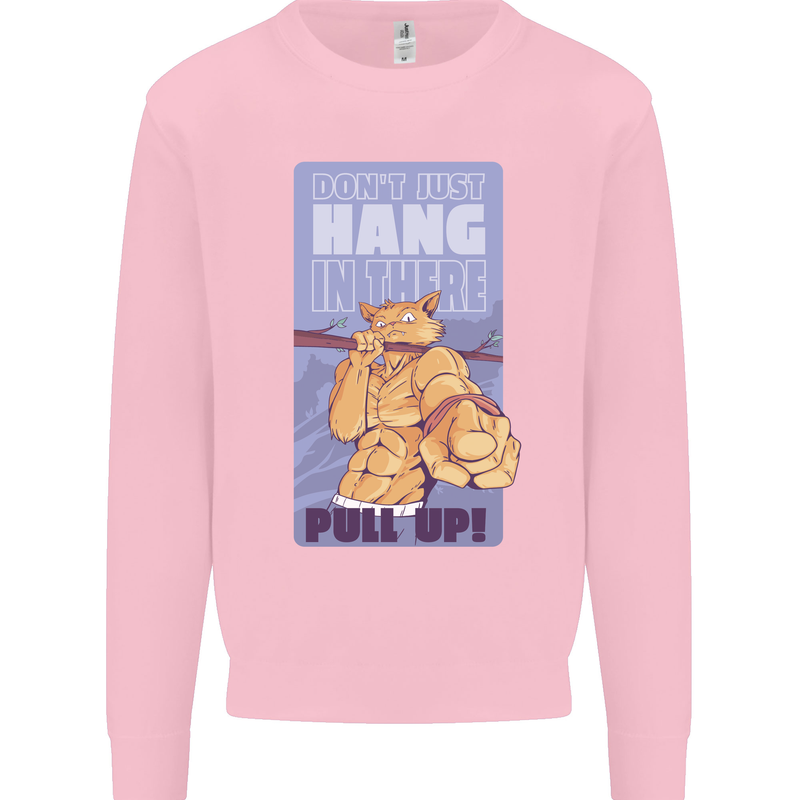 Pull Up Funny Cat Gym Training Mens Sweatshirt Jumper Light Pink