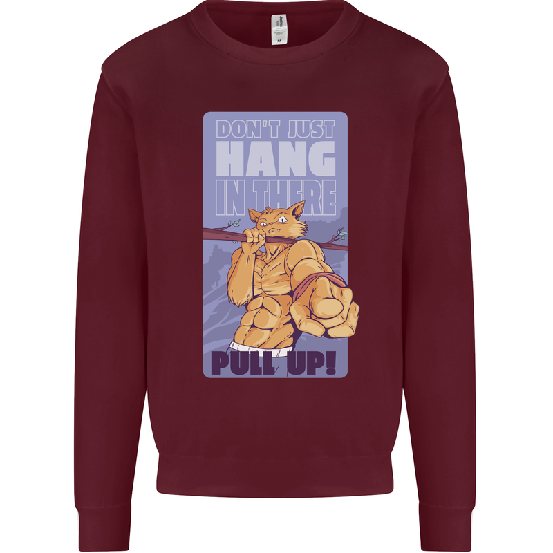 Pull Up Funny Cat Gym Training Mens Sweatshirt Jumper Maroon