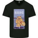 Pull Up Funny Cat Gym Training Mens V-Neck Cotton T-Shirt Black