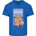 Pull Up Funny Cat Gym Training Mens V-Neck Cotton T-Shirt Royal Blue
