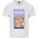 Pull Up Funny Cat Gym Training Mens V-Neck Cotton T-Shirt White