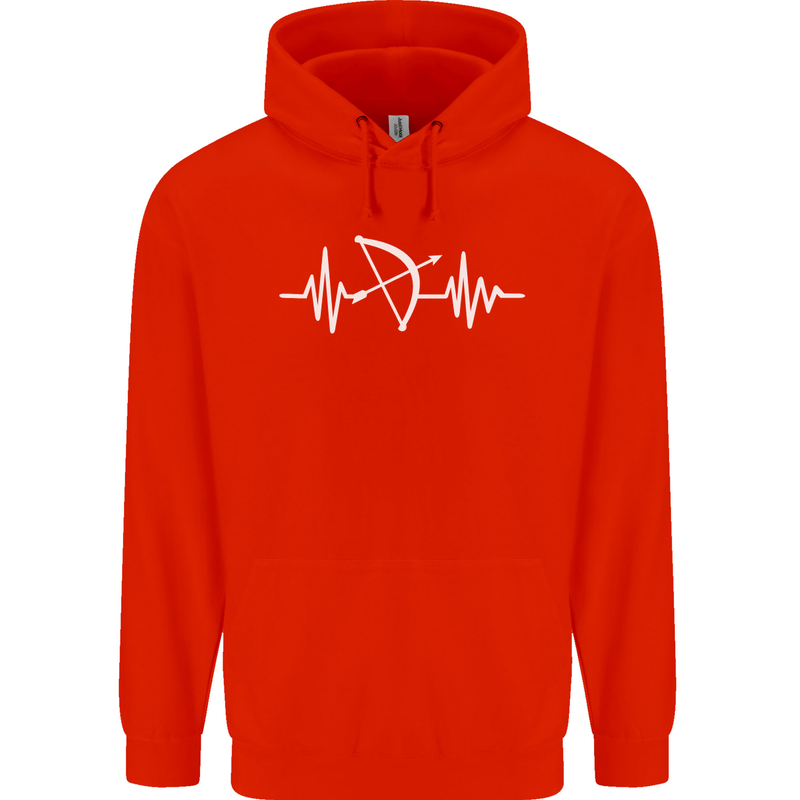 Pulse Archery Archer Funny ECG Mens 80% Cotton Hoodie Bright Red