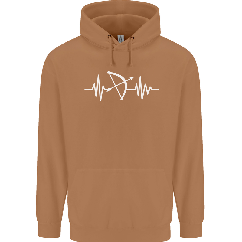 Pulse Archery Archer Funny ECG Mens 80% Cotton Hoodie Caramel Latte