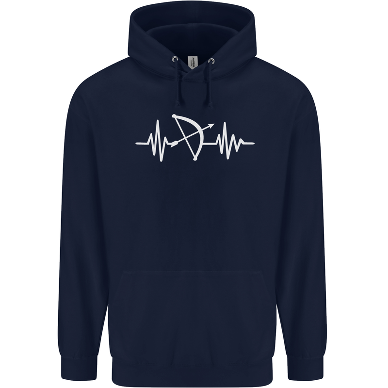 Pulse Archery Archer Funny ECG Mens 80% Cotton Hoodie Navy Blue