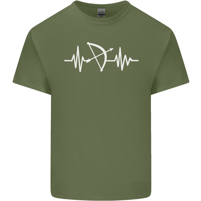 Pulse Archery Archer Funny ECG Mens Cotton T-Shirt Tee Top Military Green