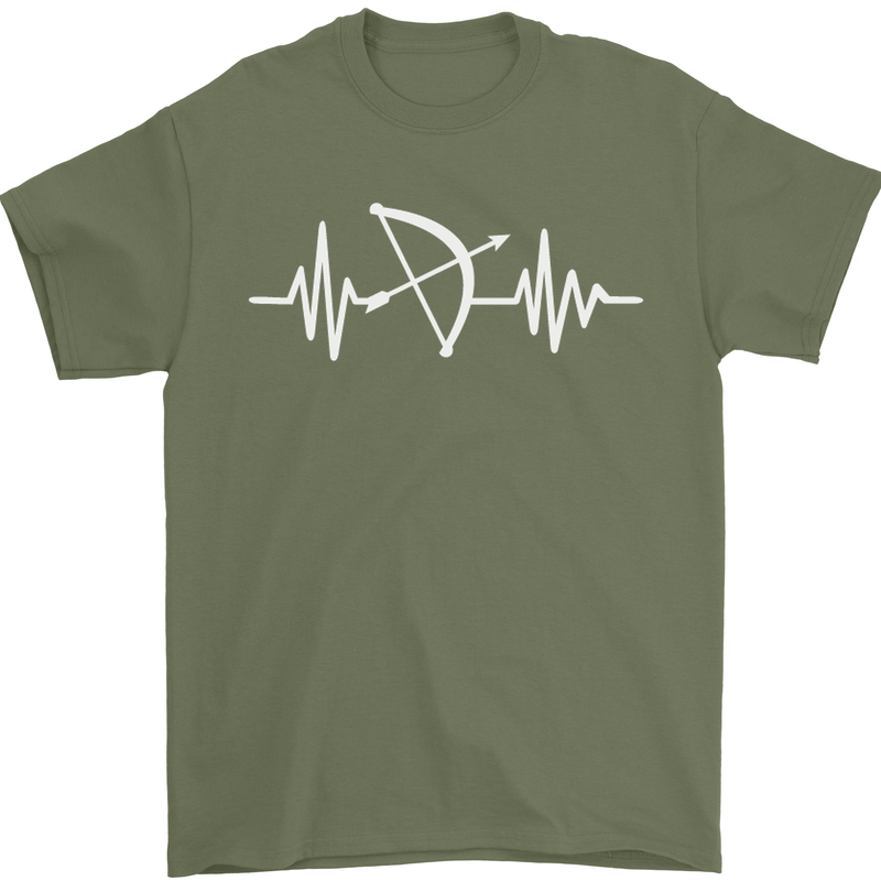 Pulse Archery Archer Funny ECG Mens T-Shirt Cotton Gildan Military Green