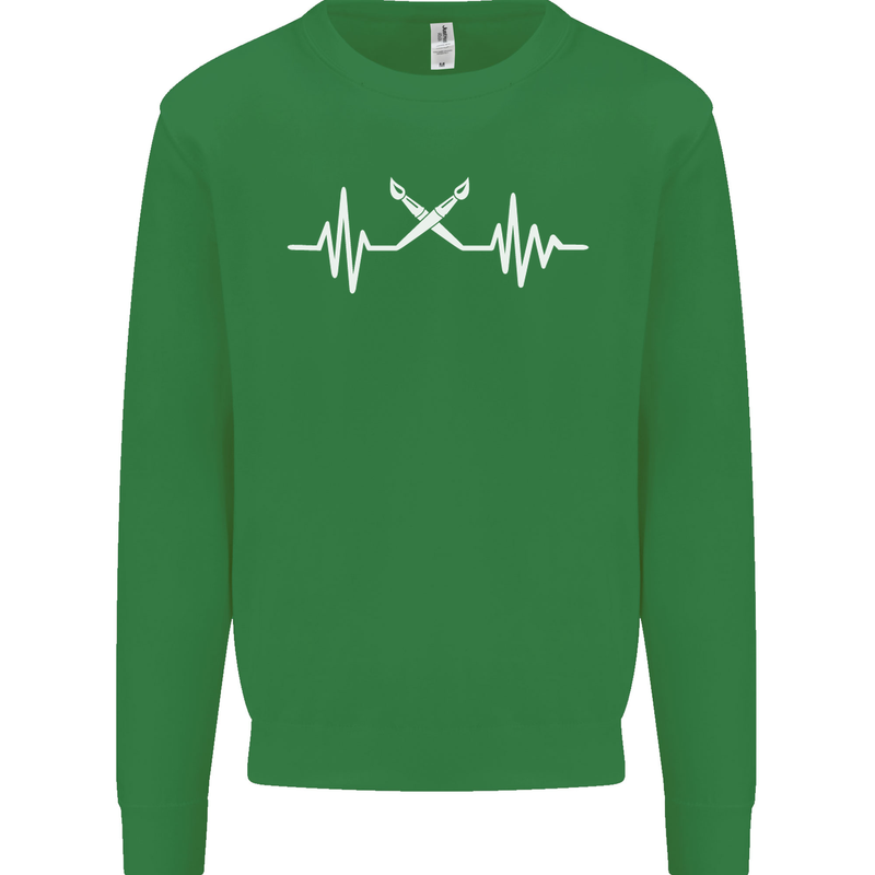 Pulse Artist Art Teacher Fine ECG Kids Sweatshirt Jumper Irish Green