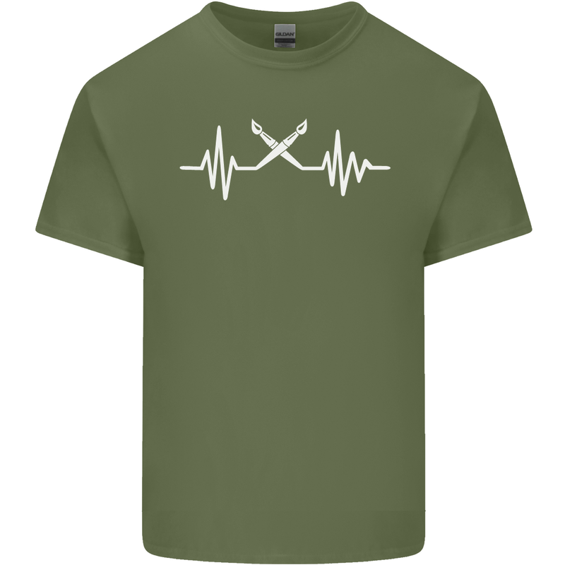 Pulse Artist Art Teacher Fine ECG Mens Cotton T-Shirt Tee Top Military Green